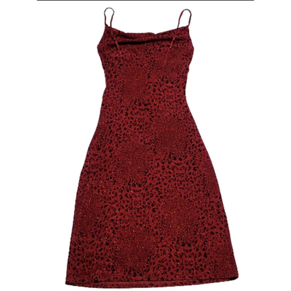I.N. San Francisco Garnet Red Metallic Jaguar Print Cowlneck Bodycon Mini Dress - Picture 6 of 10